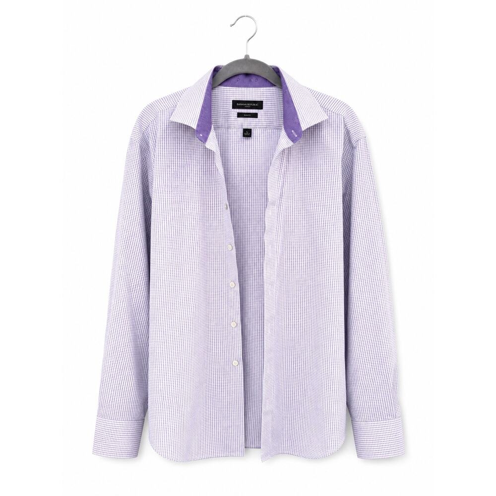 Calvin Klein Slim Fit Non Iron Dress Shirt Purple Check Button Up